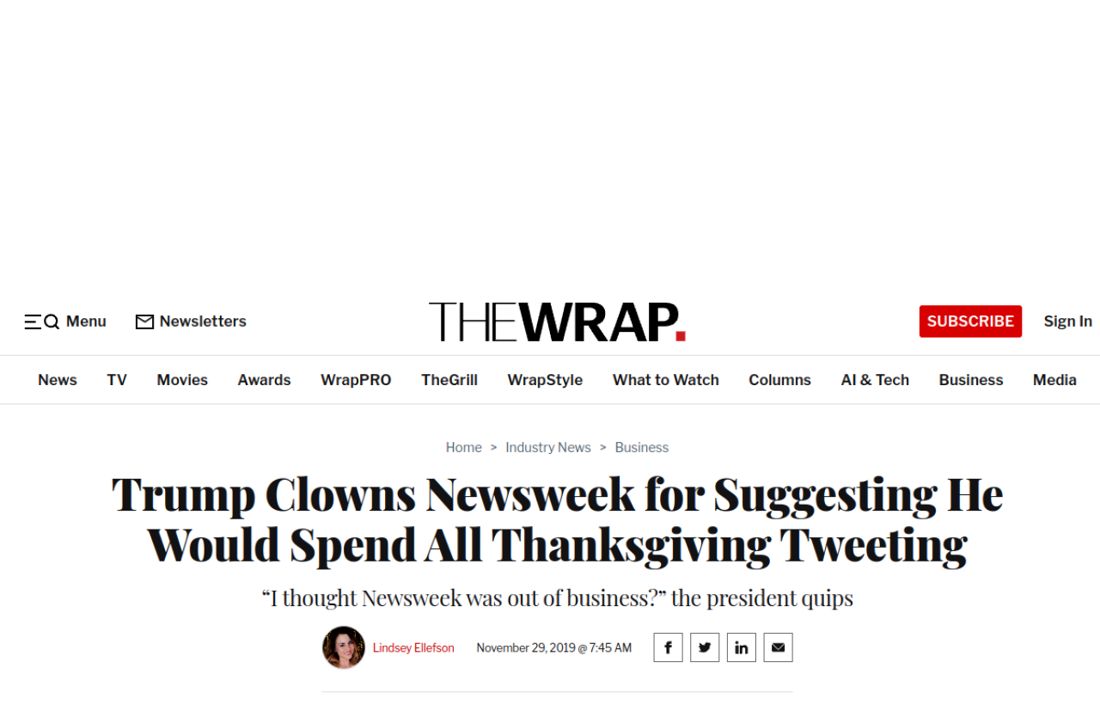 Screenshot of the page as published at thewrap.com