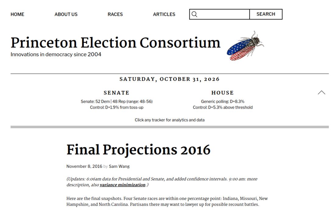 Screenshot of the page as published at election.princeton.edu